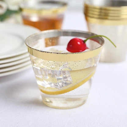 Home Collection 25-Pack Clear 9 oz Glittered Plastic Cups with Gold Rim