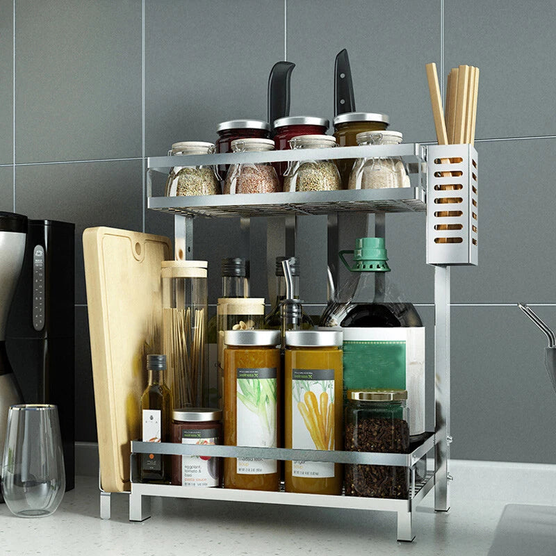 Home Collection 2 Tier Stainless Steel Wall Mount Spice Rack