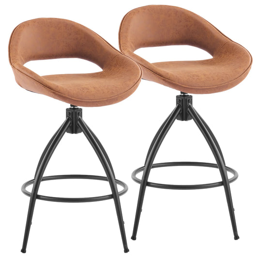 Set of 2 Counter Height Swivel Bar Stools with Hollow Backrest