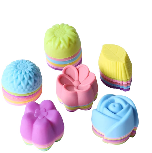 36-Pack Reusable Silicone Baking Cups Assorted Flowers