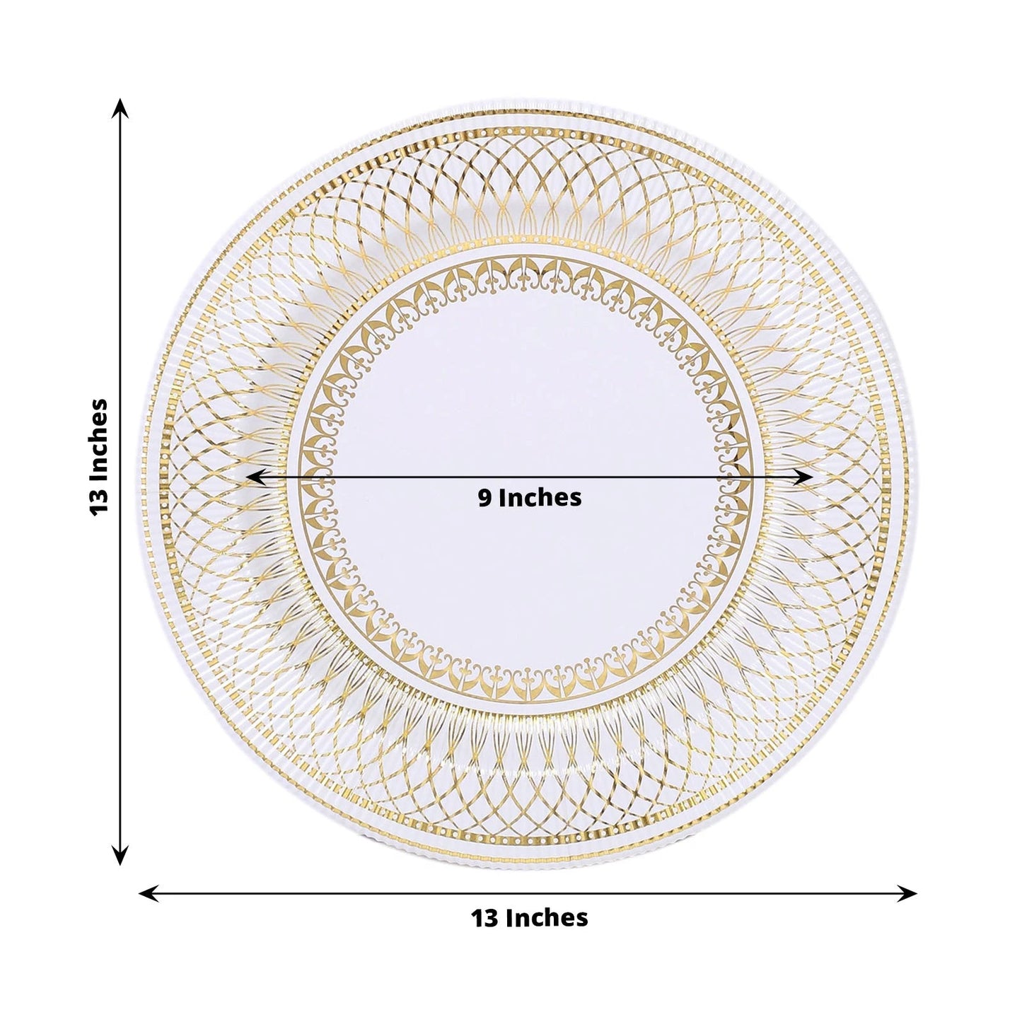 Home Collection 25-Pack White Gold 13" Vintage Round Disposable Paper Charger Plates