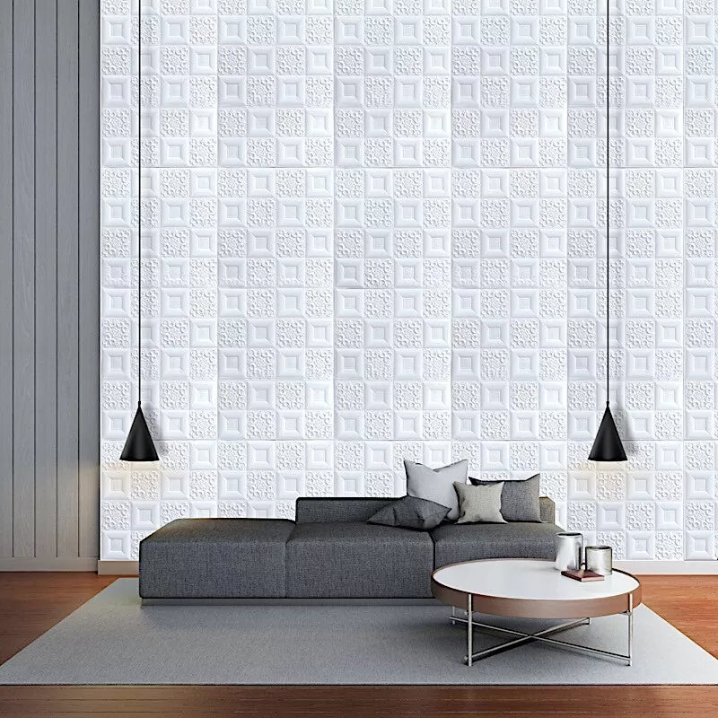 White 3D Self Adhesive Foam Wall Panels