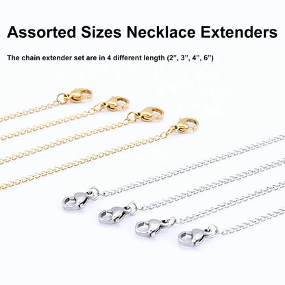 12x Stainless Steel Necklace & Bracelet Extender Chain Set