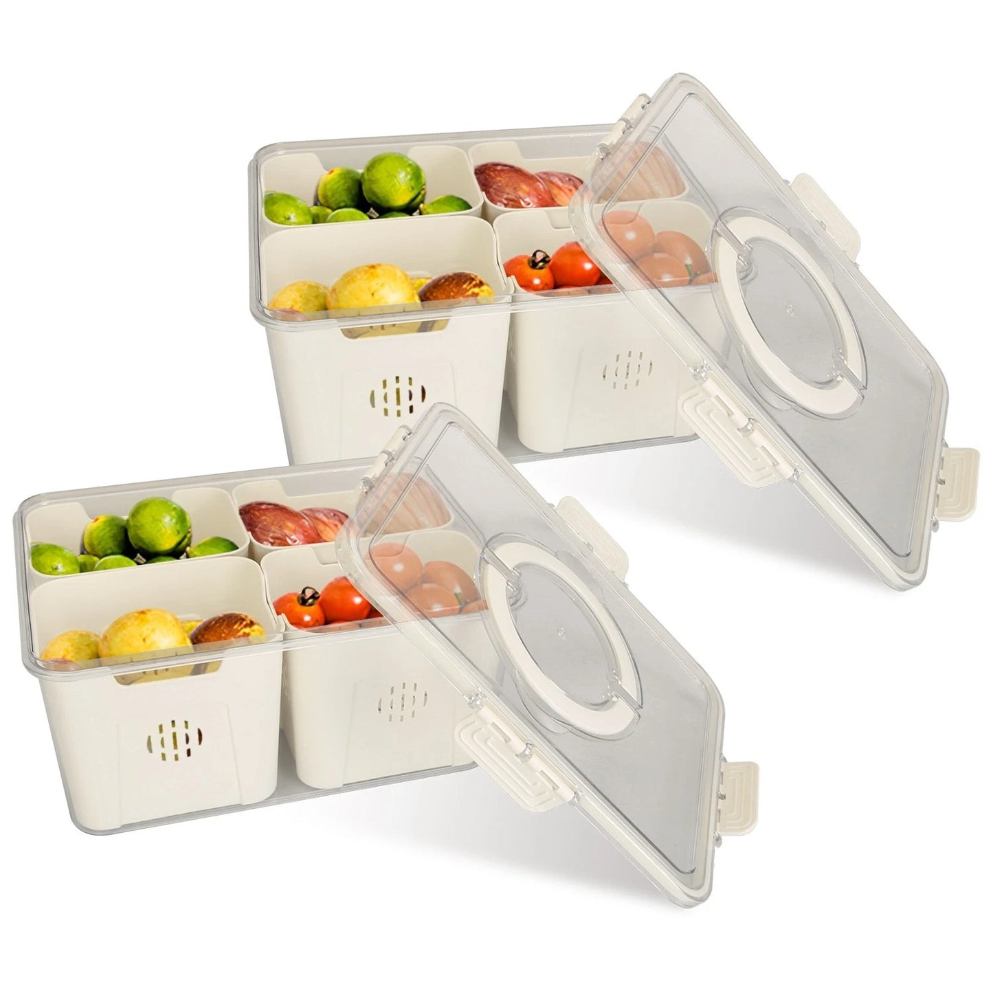 Home Collection  2Pcs 4-Grid Airtight Fruit Storage Containers with Lids