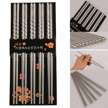 Home Collection 5 Pairs 9" Stainless Steel Chopsticks