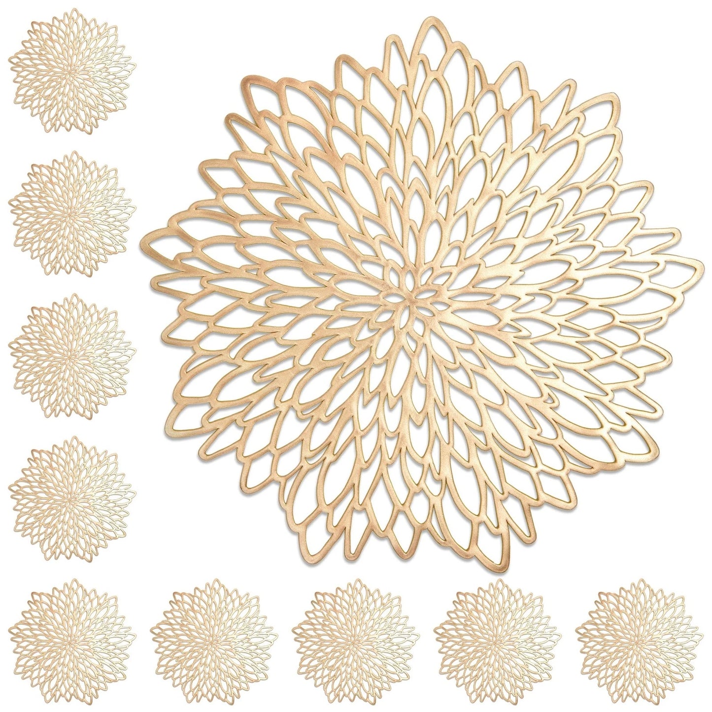 Home Collection 12Pcs Gold Metallic Round Leaf Placemats
