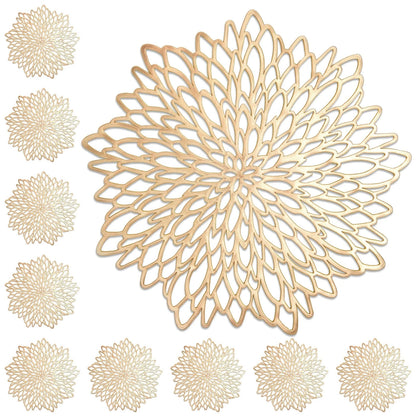 Home Collection 12Pcs Gold Metallic Round Leaf Placemats