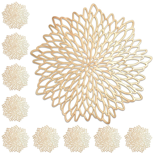 Home Collection 12Pcs Gold Metallic Round Leaf Placemats