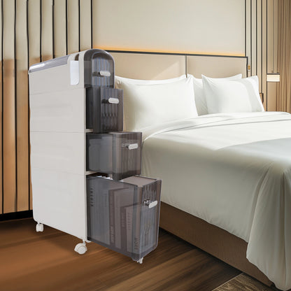 4-Tier Slim Bathroom Storage Cabinet with Drawers & Casters
