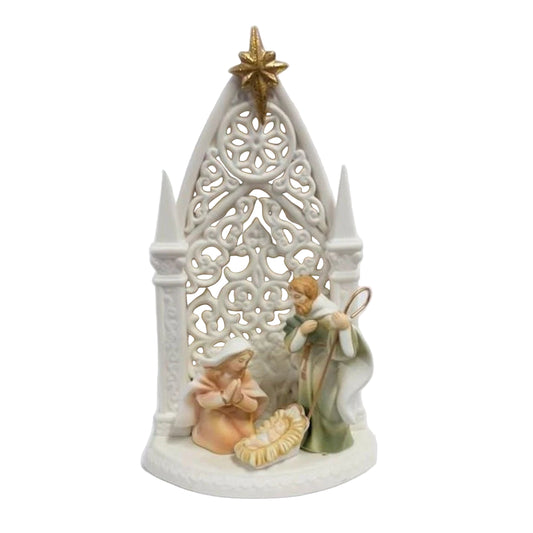 Illuminated Porcelain Nativity with Holy Family and Gold Star