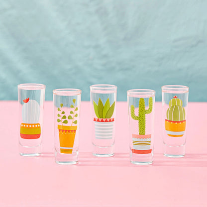 5 Pack Shot Glasses Set with Cactus Designs