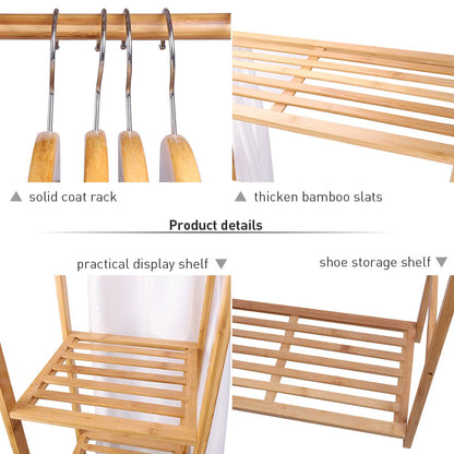 Home Collection Bamboo Garment Rack with Shelves & Curtain