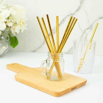 Home Collection 50-Pack Gold Metallic 8" Disposable Food-Grade Paper Straws