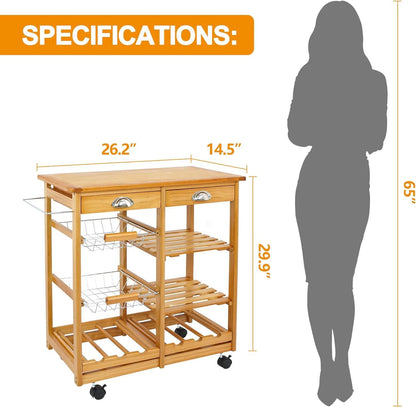 Home Collection Rolling Wood Kitchen Island Cart with Storage Shelf & Drawer