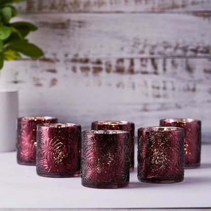 Home Collection 6-Piece 3" Mercury Glass Votive Candle Holders with Leaf Design