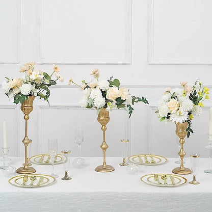 3 Piece Set Gold Metal Flute Trumpet Vases