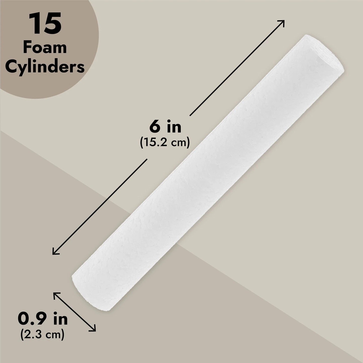 15-Pack White Foam Cylinders for DIY Crafts and Art Projects