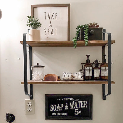 2-Tier Rustic Wood Floating Wall Shelves