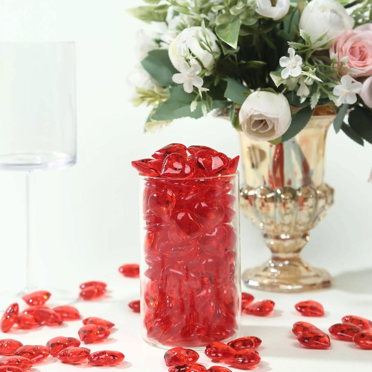 250 Red Acrylic Heart Diamond Gems Vase Fillers