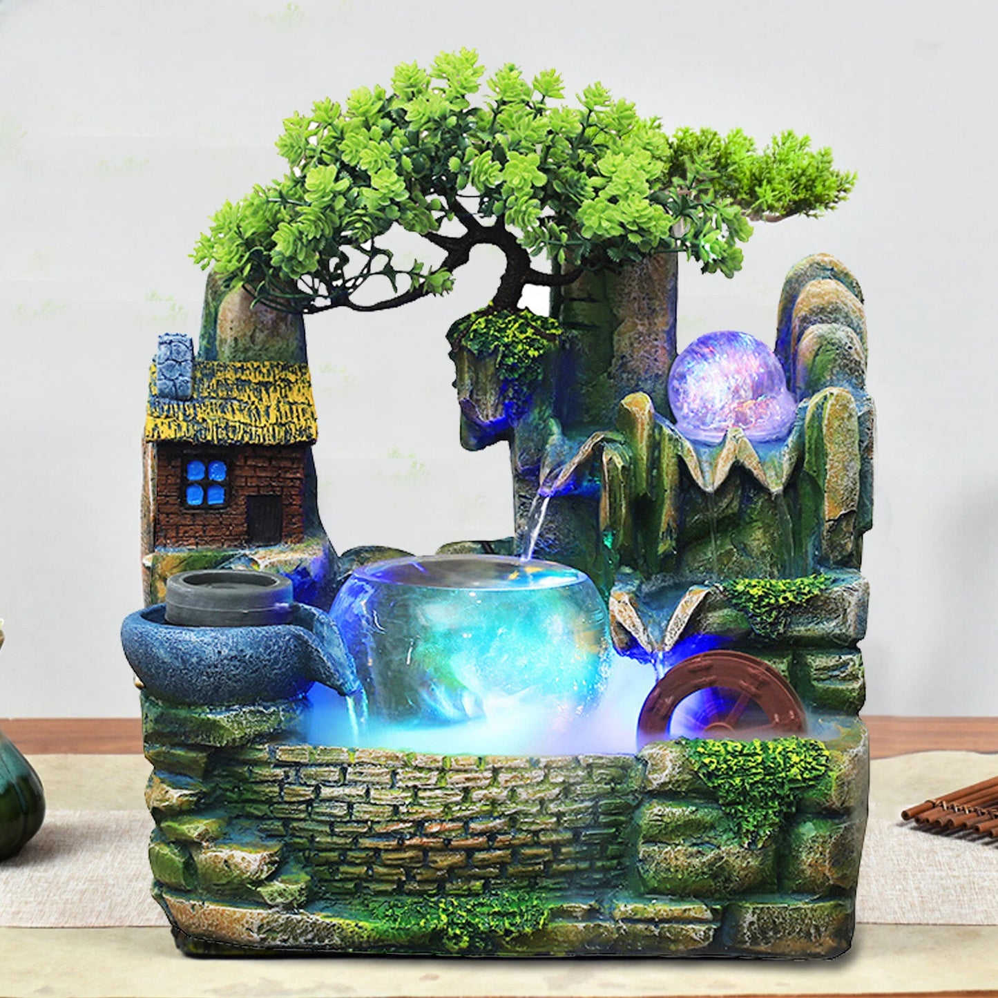 Feng Shui Rockery Waterfall Tabletop Fountain with Crystal Ball