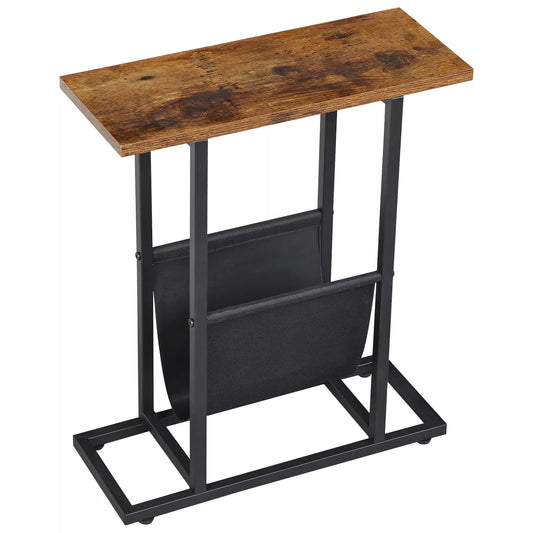 Narrow End Table for Small Spaces with Magazine Holder