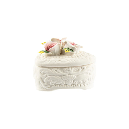 Heart Shaped Ceramic Trinket Box with Rose Lid