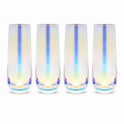 Iridescent Stemless Champagne Flutes, 10 oz (4 Pack)