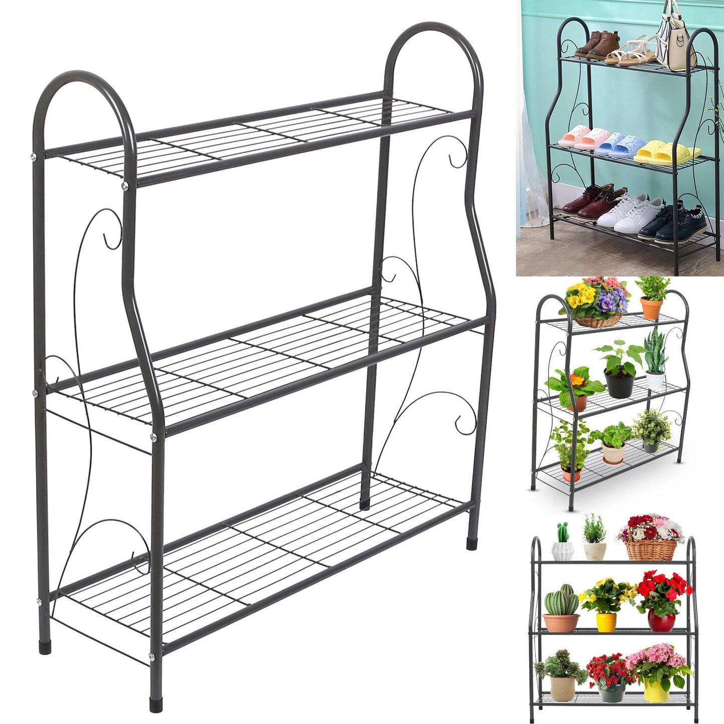 Home Collection 3-Tier Metal Plant Stand Shelf