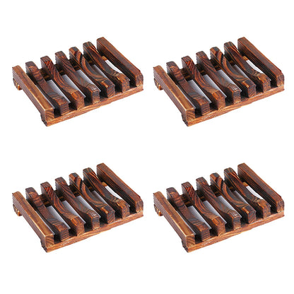 4 Pack Wooden Bamboo Soap Holder Dish Tray