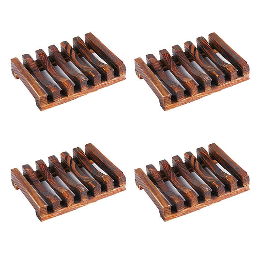 4 Pack Wooden Bamboo Soap Holder Dish Tray