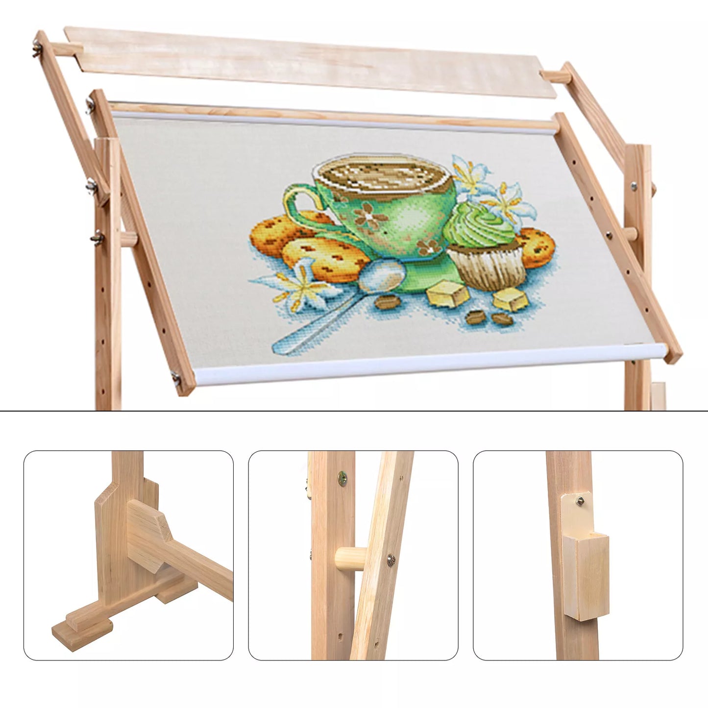 Adjustable Cross Stitch Frame Stand with Hoop and Storage Toolbox