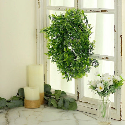 Home Collection 2-Pack 12" Green Artificial Leaves Wreath Candle Rings