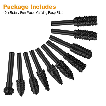 10Pcs Woodworking Carbide Rotary Burr Set