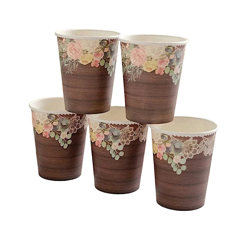 Home Collection Pack of 24 Brown Rustic Wood Print Paper Cups