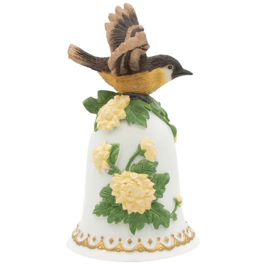 Greensleeves 6" Ceramic Wind-Up Musical Bell with Brown & Yellow Wren