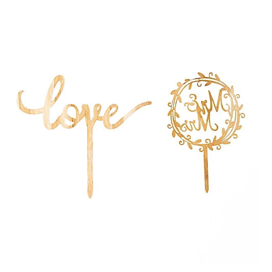 Home Collection 2-Piece Wooden Wedding Cake Toppers Set