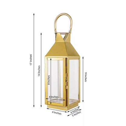14" Gold Metal Lantern Candle Holder