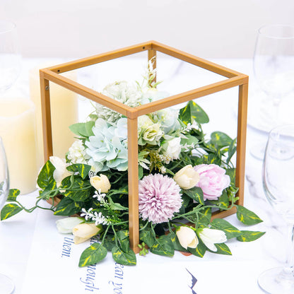 2 pcs 8" Matte Gold Geometric Cube Metal Stands