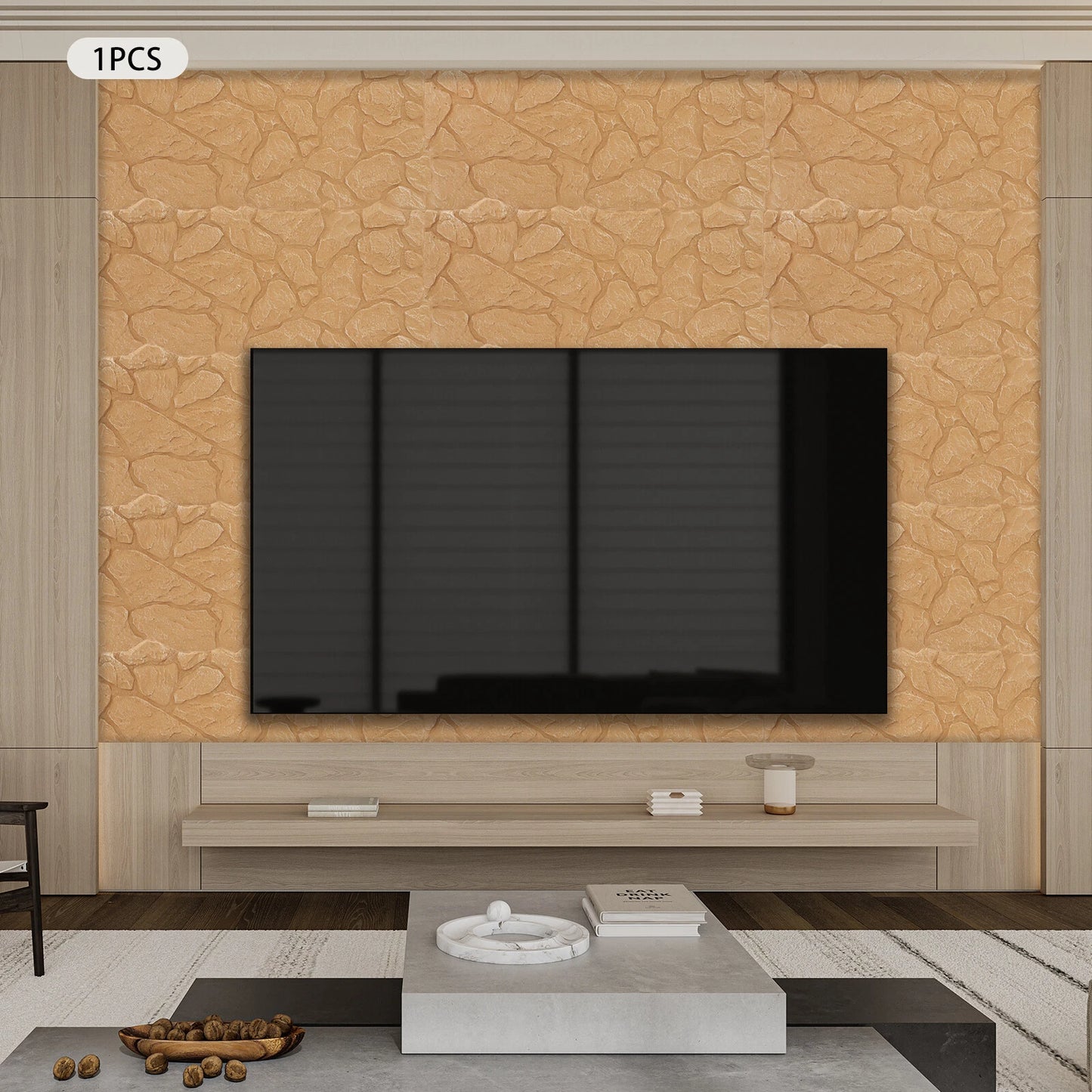 3D Faux Stone PU Wall Panel – Light Brown
