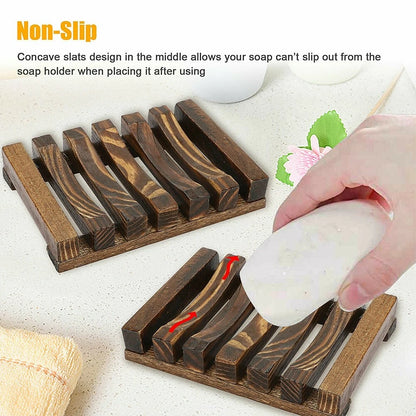 4 Pack Wooden Bamboo Soap Holder Dish Tray