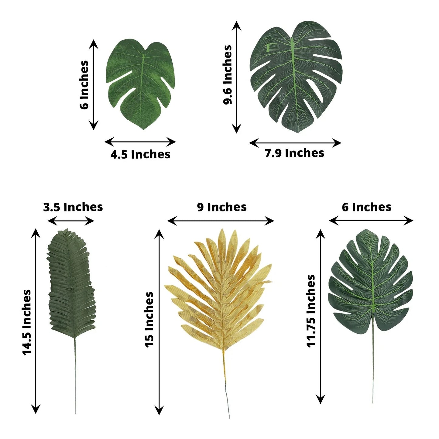 Home Collection 28-Pack Assorted Green & Gold Silk Tropical Leaves Monstera Palm Stems