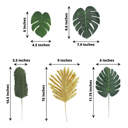 Home Collection 28-Pack Assorted Green & Gold Silk Tropical Leaves Monstera Palm Stems