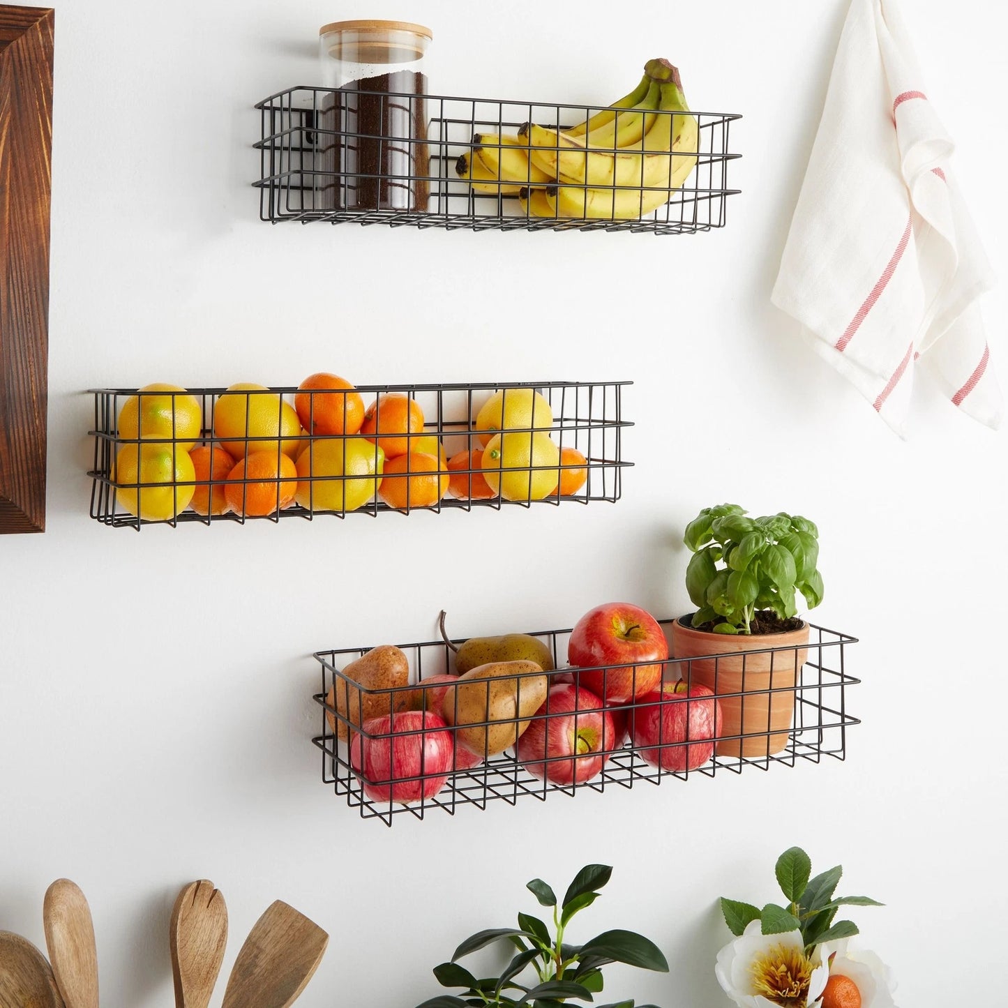 3-Piece Black Wall-Mounted Wire Baskets