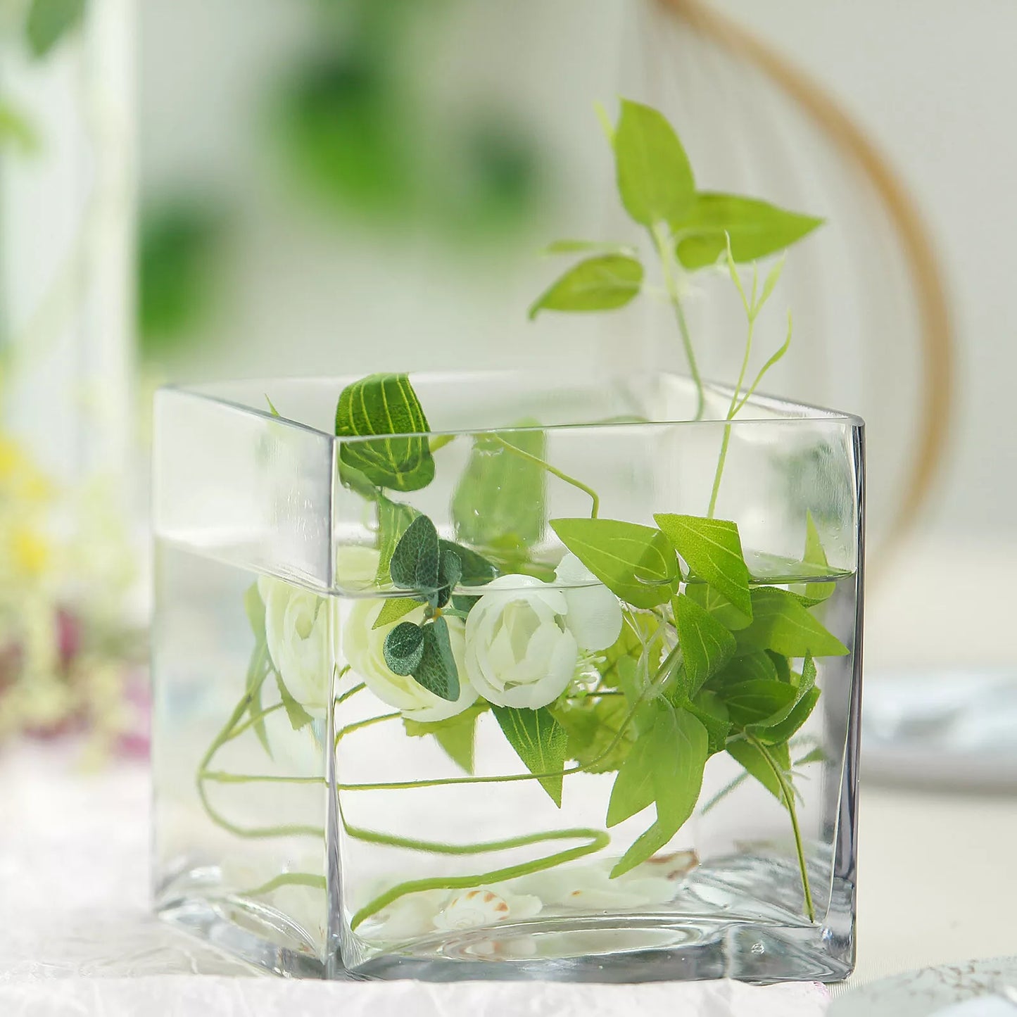 6 Clear Glass Cube Vases