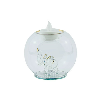 Glass Elephant Tealight Candle Holder with Flameless Candle