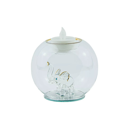 Glass Elephant Tealight Candle Holder with Flameless Candle