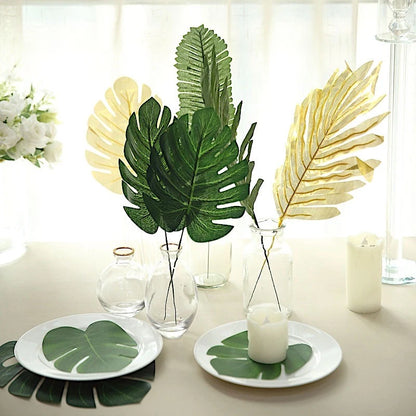 Home Collection 28-Pack Assorted Green & Gold Silk Tropical Leaves Monstera Palm Stems