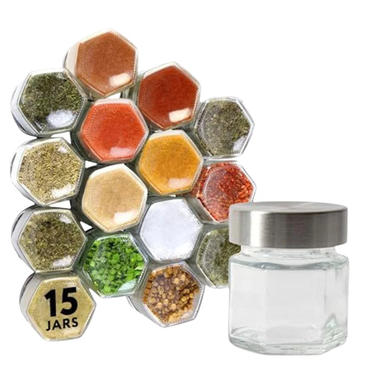 15-Pack Hexagonal Magnetic Spice Jars with Lids
