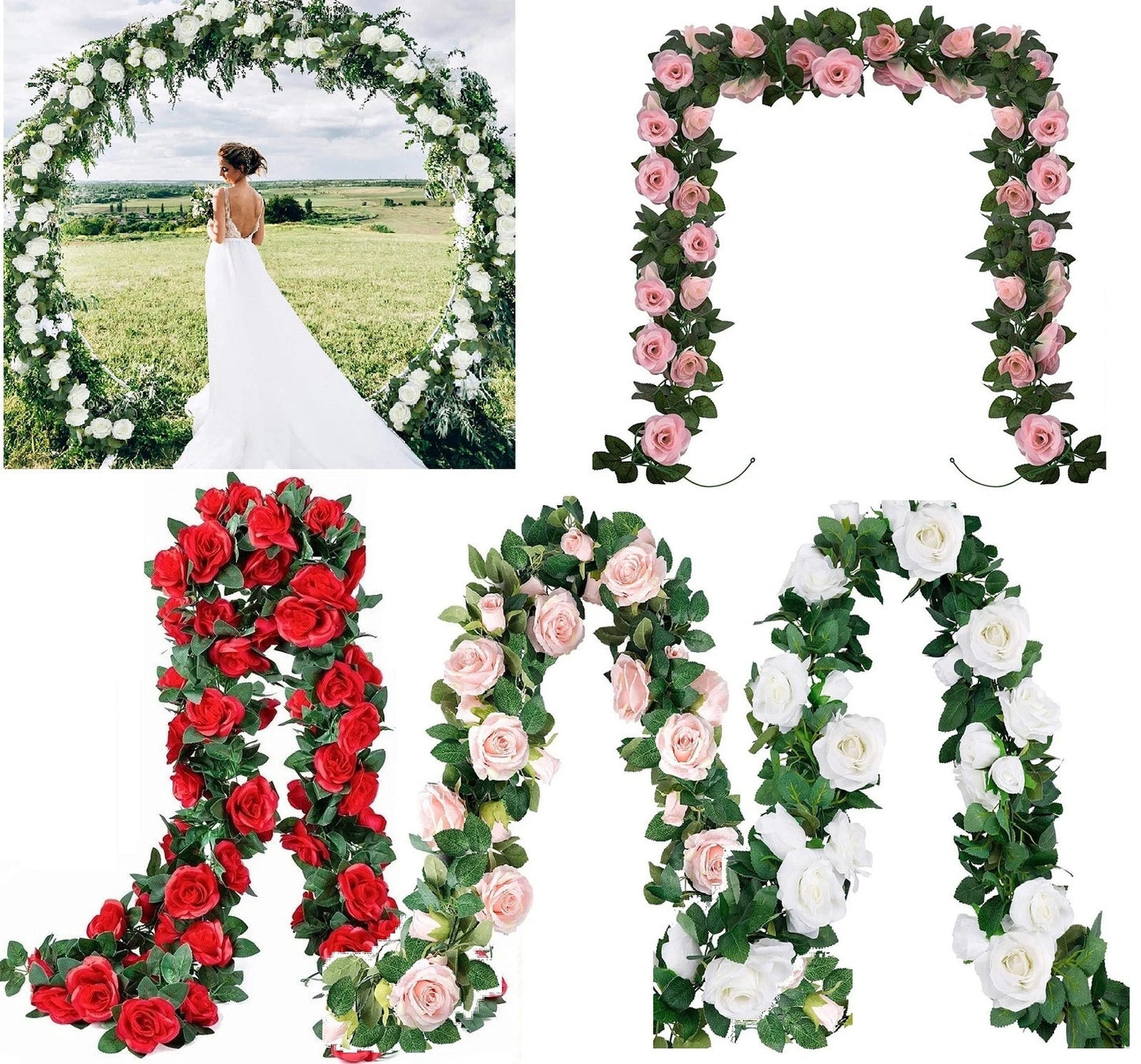 Home Collection Artificial Rose Vine Garland 7.5 Ft Hanging Silk Rose Ivy