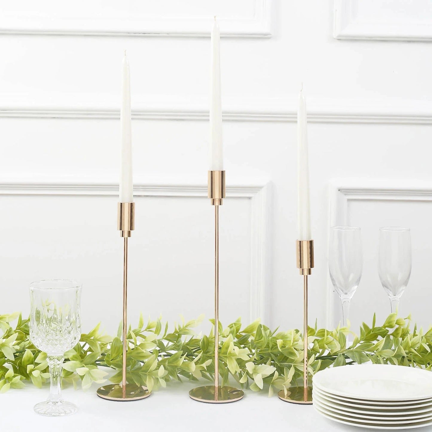 Home Collection 3-Piece Gold Metal Taper Candle Holders with Round Base